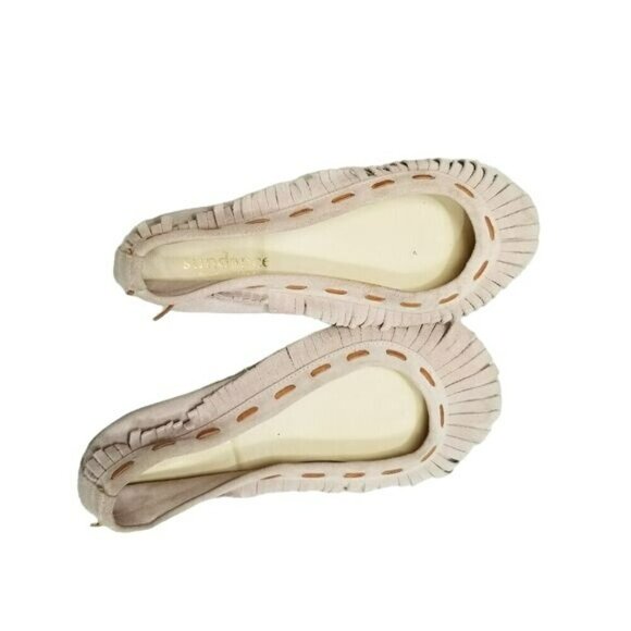 SUNDANCE Moccasins Pink Fully Fringe Suede Ballet Flats Leather Slippers Size 38 - Picture 2 of 16